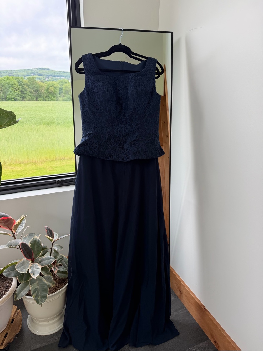 Sleeveless Navy Lace Peplum Maxi Dress